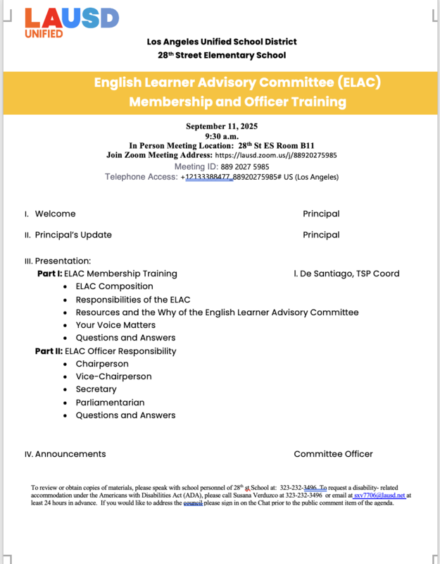 ELAC Agenda 9-11-25