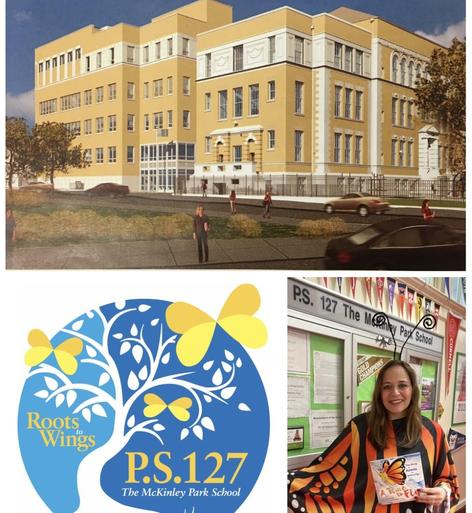 New Building drawing, school logo and Principal