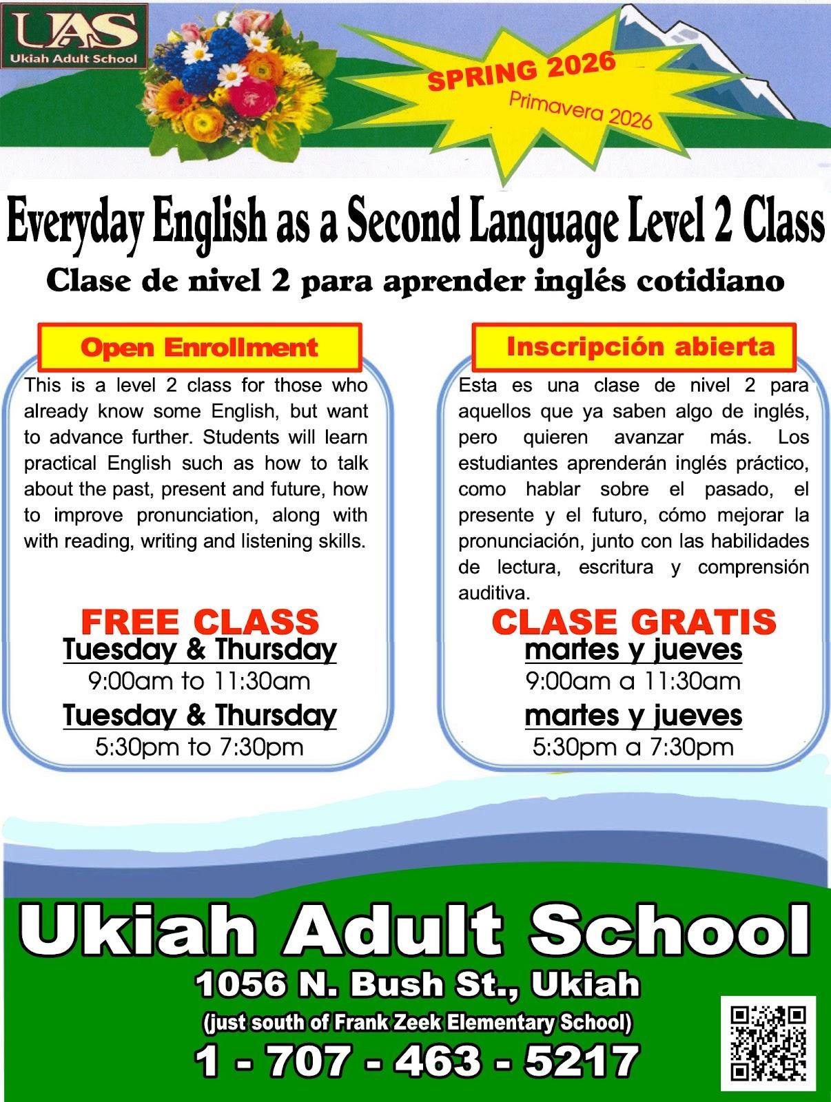 2026 UAS' Spring ESL class poster.