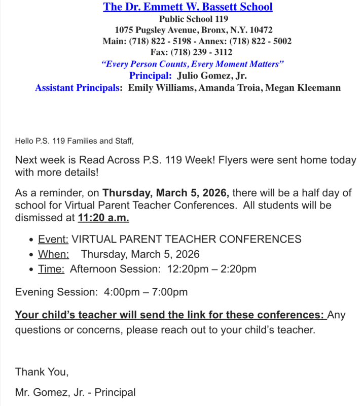 Reminder for Parents about PTC