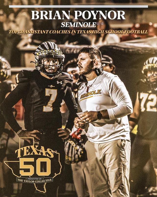 Coach Brian Poynor standing with quarterback Dominick Higgins