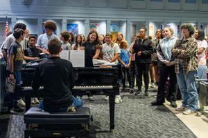 Vocal warm-ups with the cast