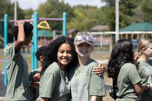 Middle school retreat students smiling