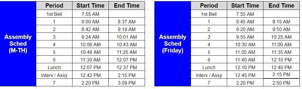 Bell Schedule - Promise of Excellence - Simons Middle School