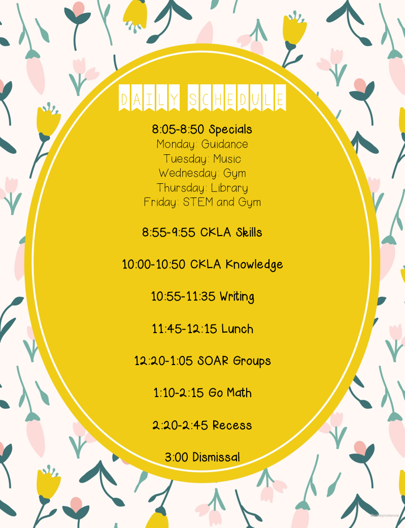 Daily Schedule Maggie Needham Highland Park Elementary School
