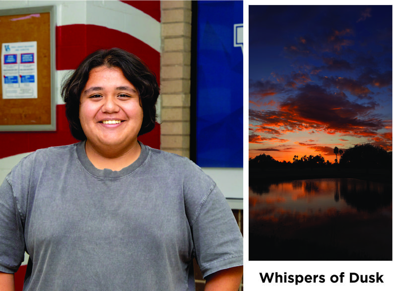 VMHS Student pictured next to his photo, Whispers of Dusk.