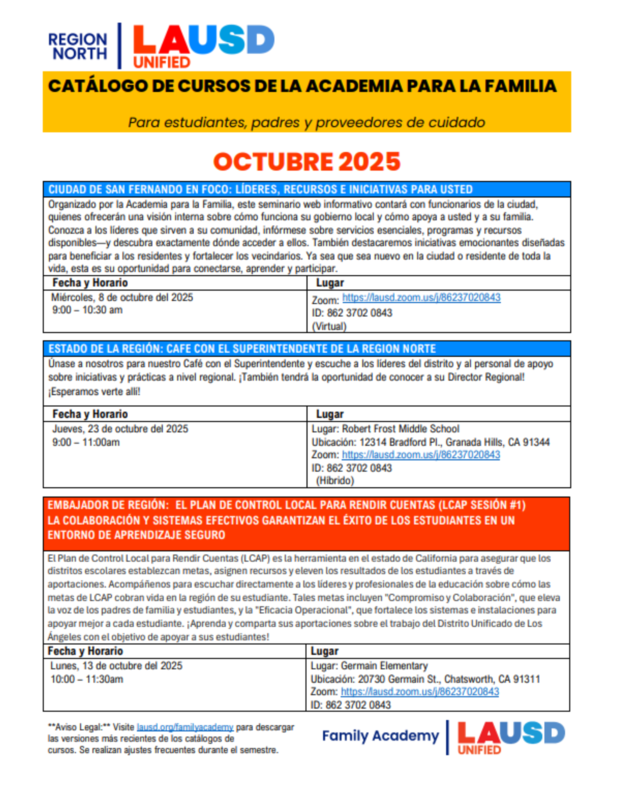 Reg North Course Catalogue_Spanish