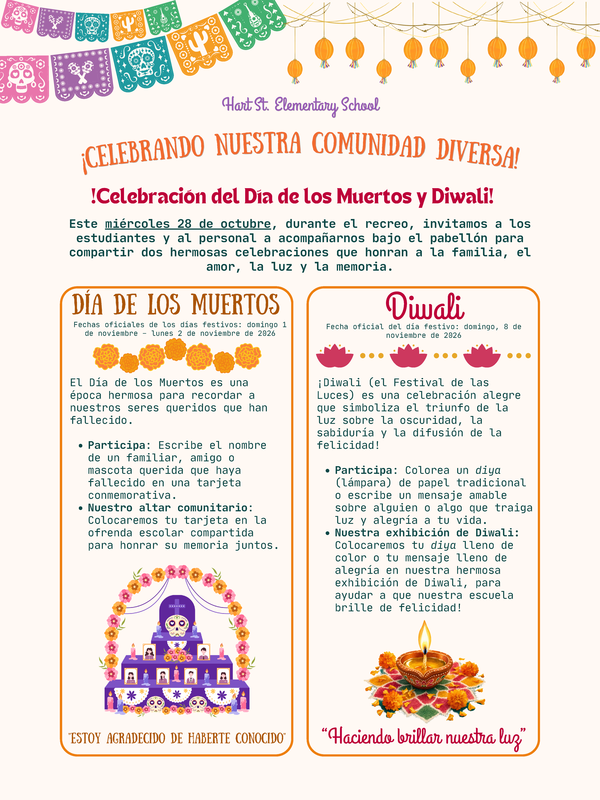 Día de los Muertos y Diwali miércoles 28 de octubre