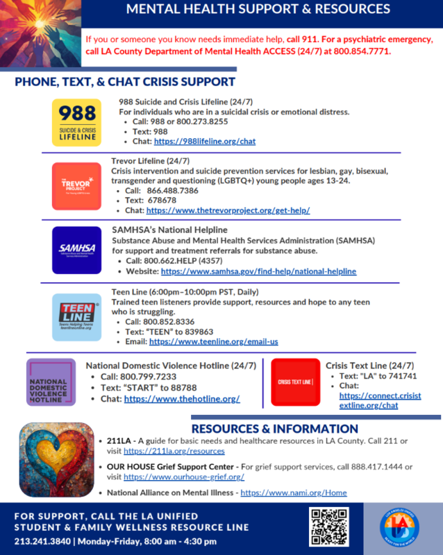 MENTAL HEALTH SUPPORT & RESOURCES