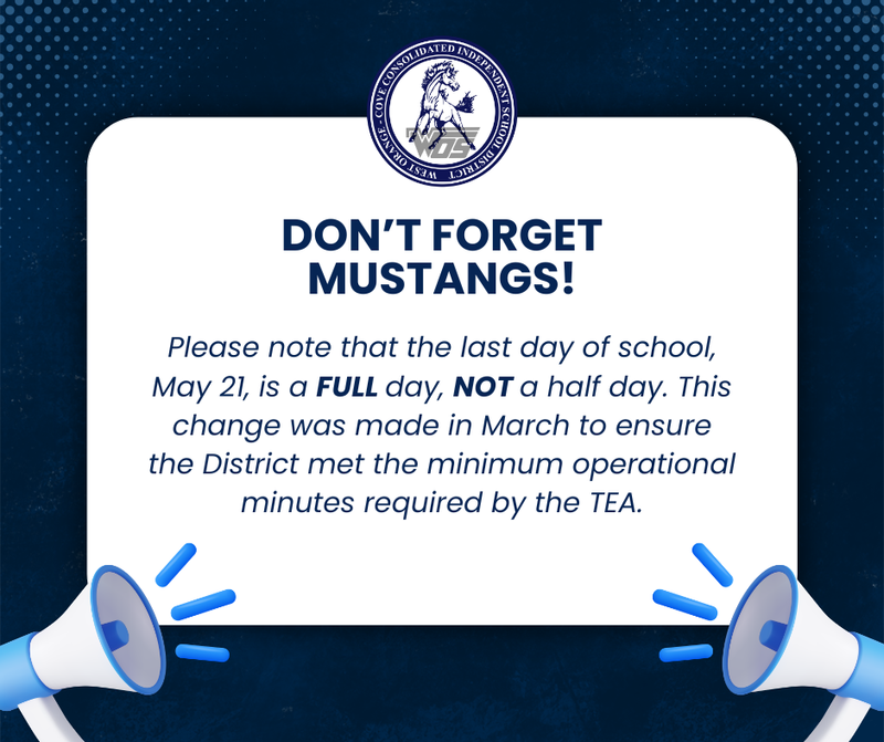 WOCCISD Last Day of School Announcement