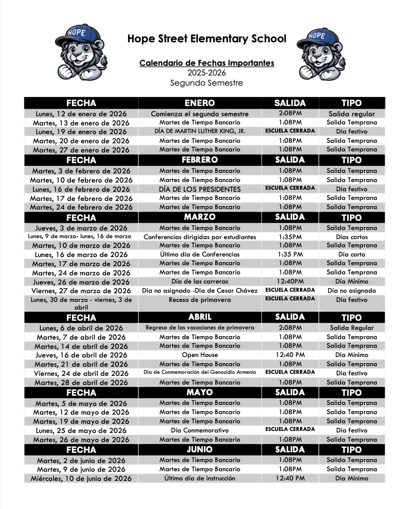 Calendario 25-25 Segundo Semestre