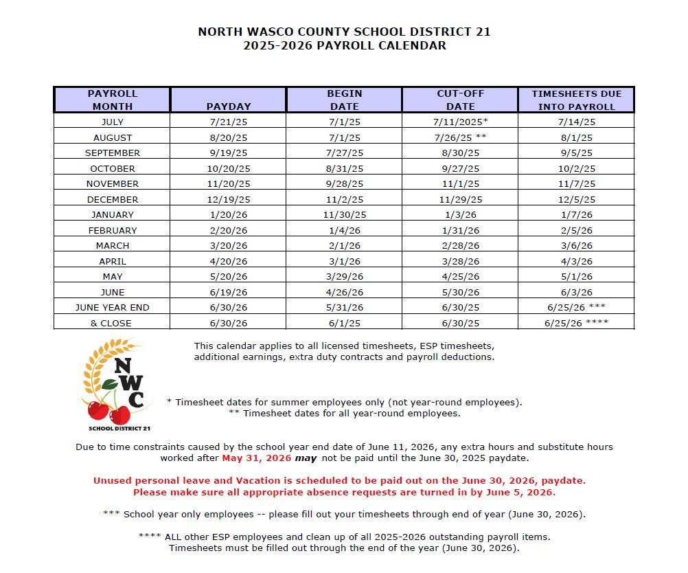 Payroll Schedule