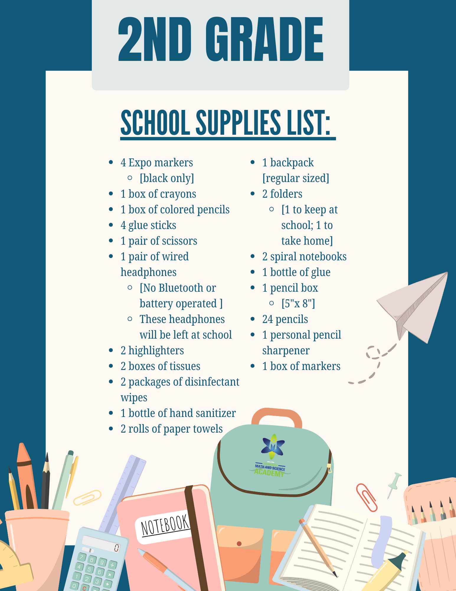 2nd grade school supplies list