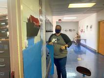 Students working on Christmas door decorations