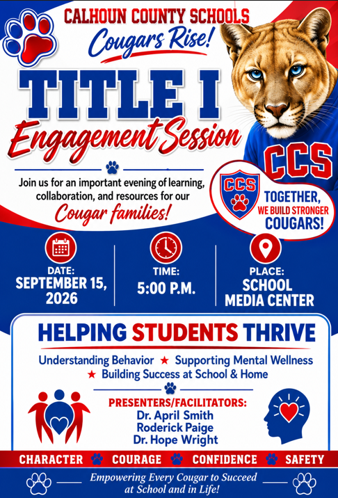 Title 1 Engagement Session will be held in media center on September 15th