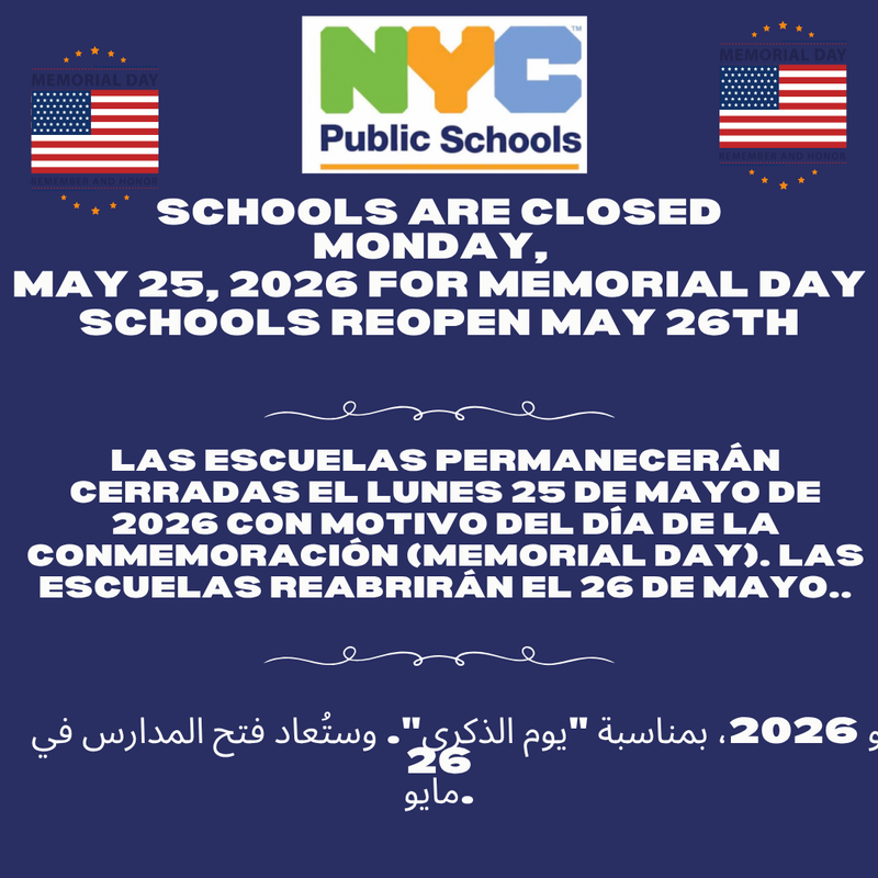 school closed for memorial day notice in multiple languages