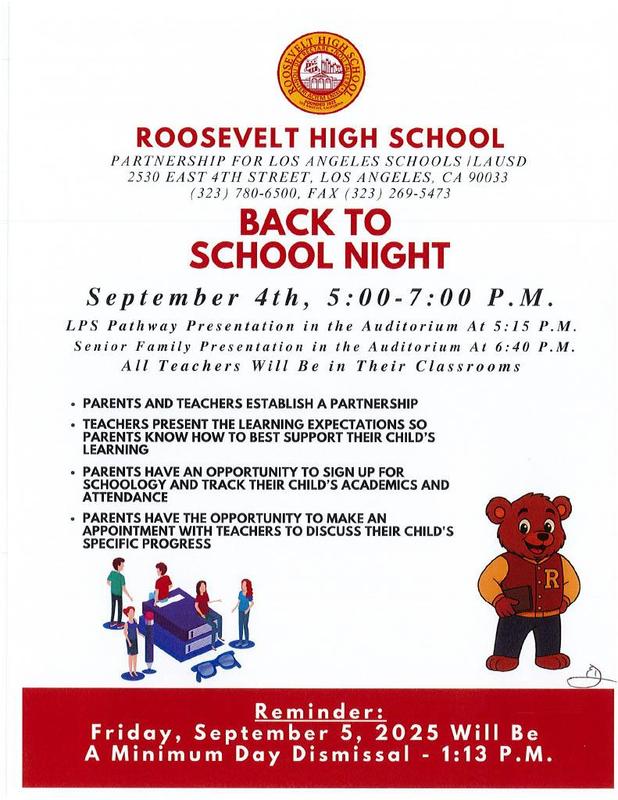 Roosevelt High School Back to School Night Flyer 1