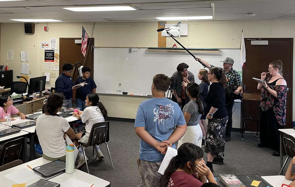 Students working on short films