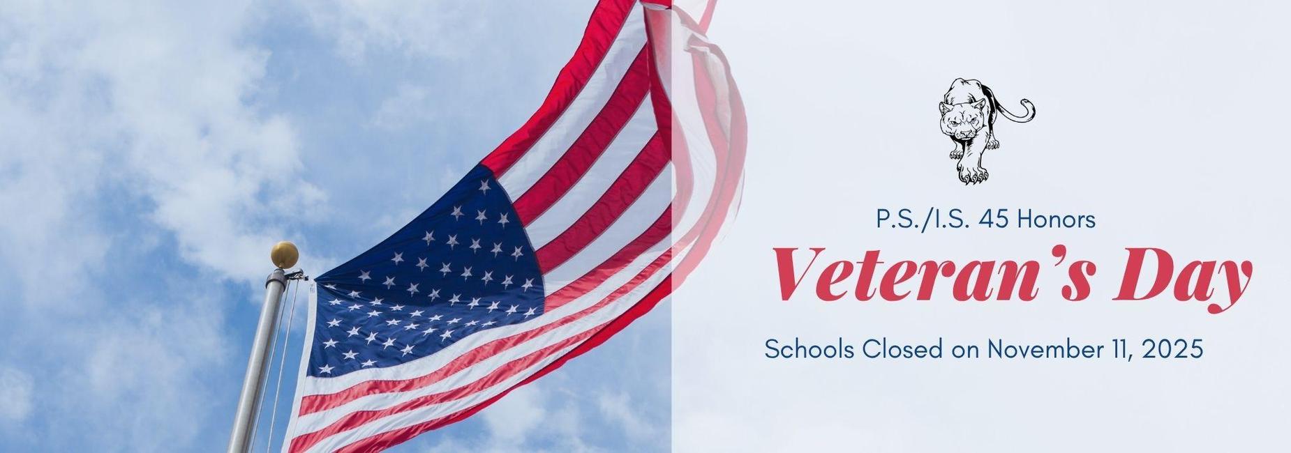 Veteran's Day on November 11, 2025 No School