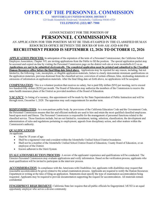 Personnel Commission Announcement
