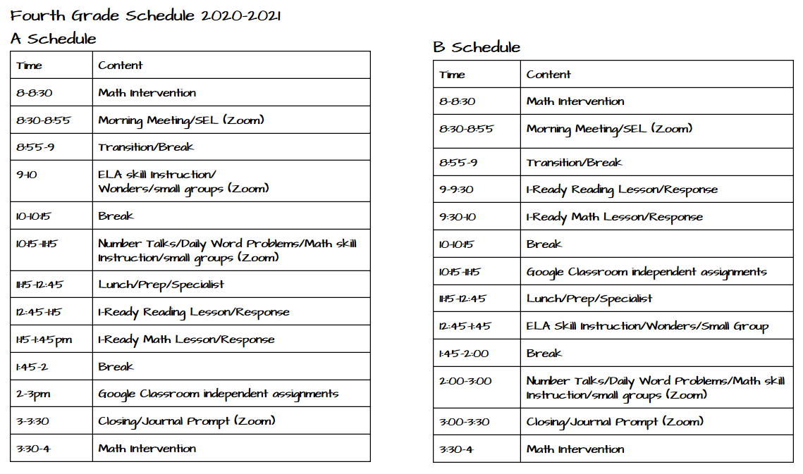 Online Grade Level Schedules Our School Harrah Elementary School