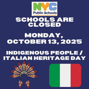 NYC DOE Logo with indigenous headband and Italian Flag