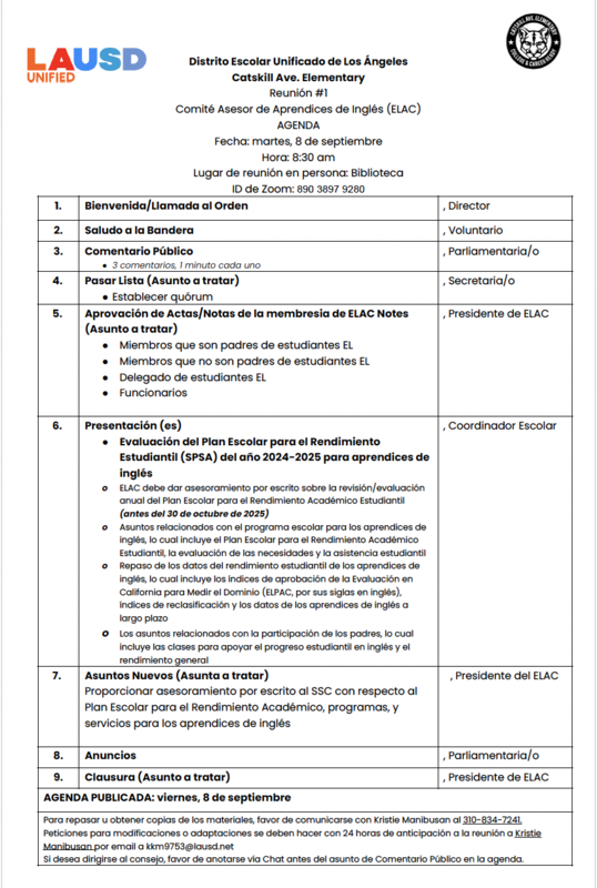 ELAC Agenda Spanish