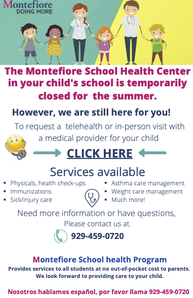 Montefiore Clinic Summer Closure English Flyer