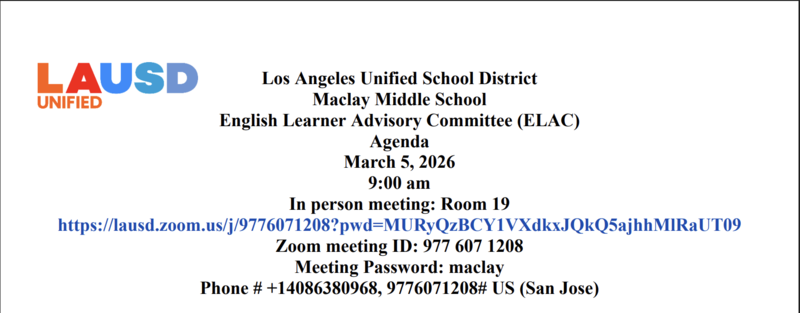 ELAC Meeting Agenda