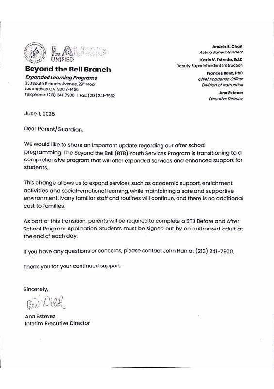 Beyond the Bell letter