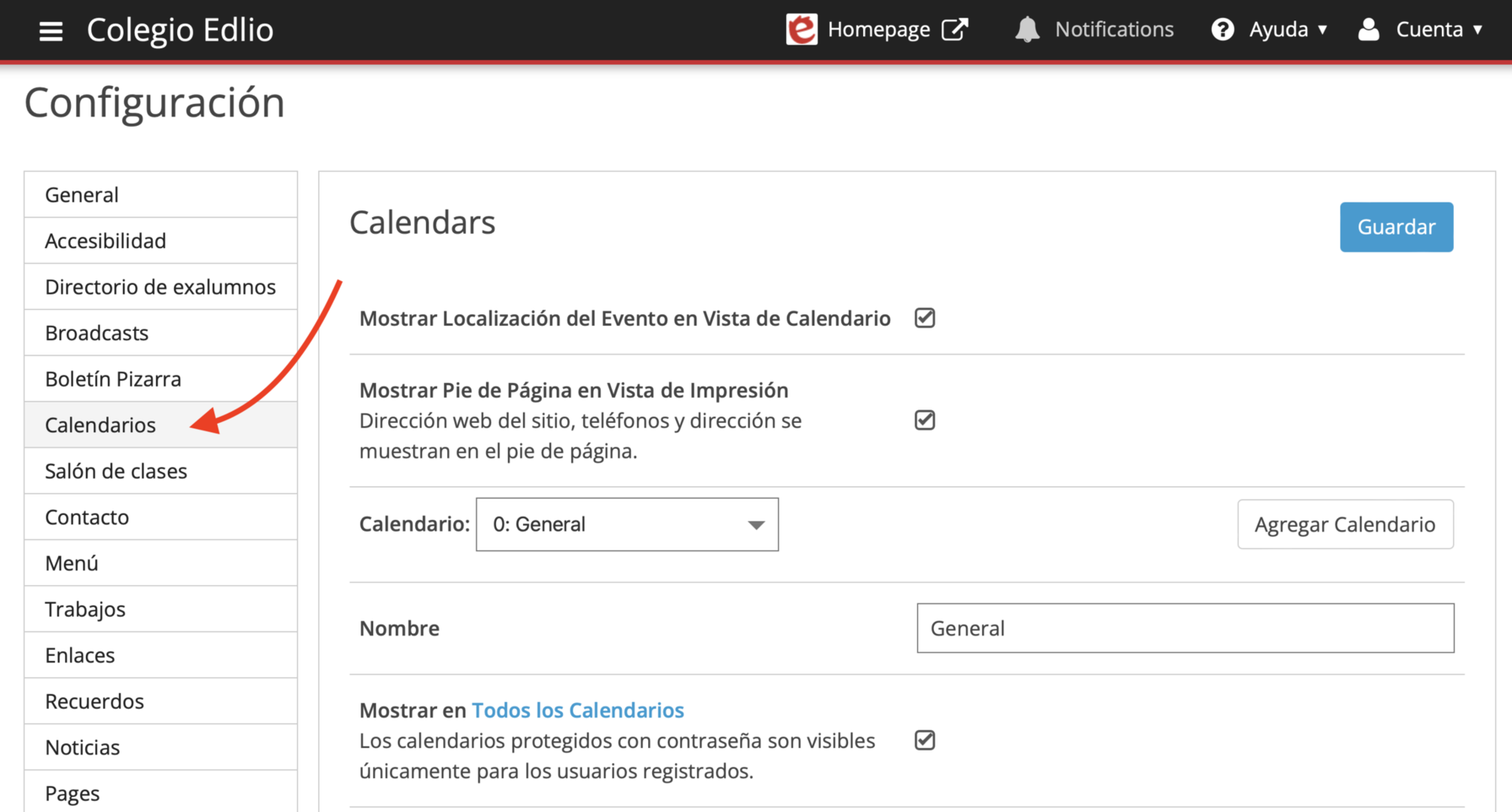 Integrar un calendario de Google al calendario de Edlio Calendarios