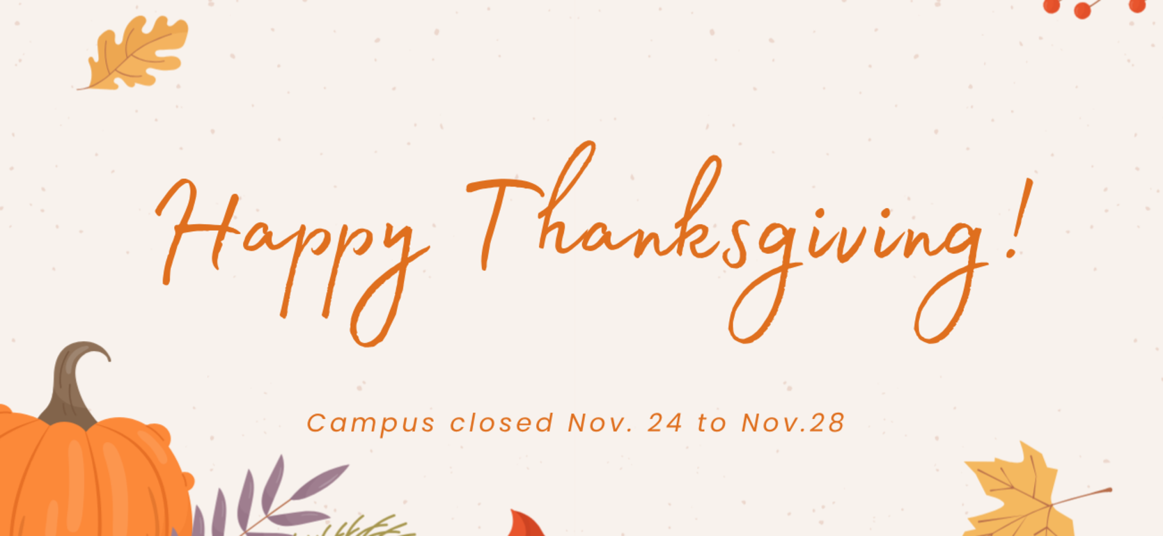 Thanksgiving greeting with pumpkins and autumn leaves on a light background.