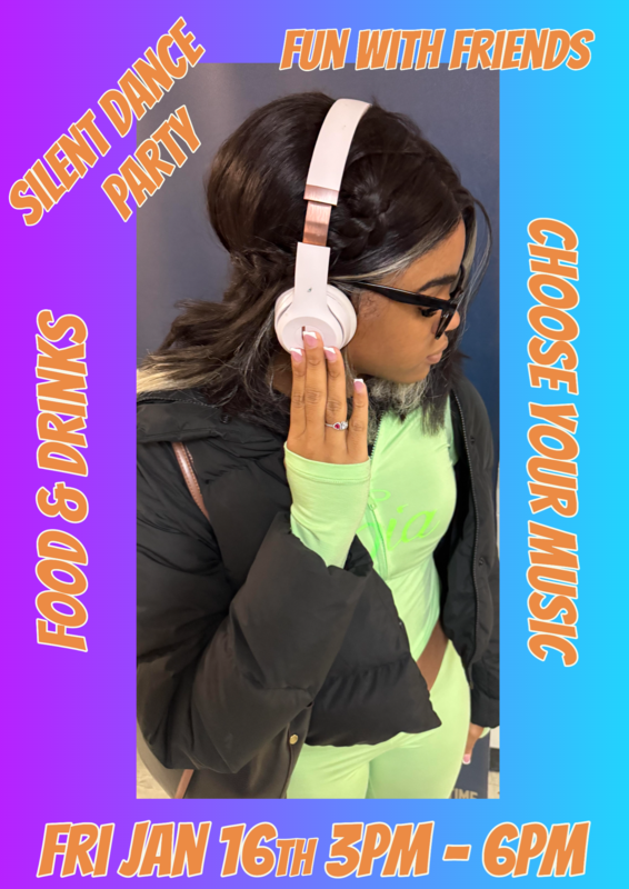 student listening to music at the silent party