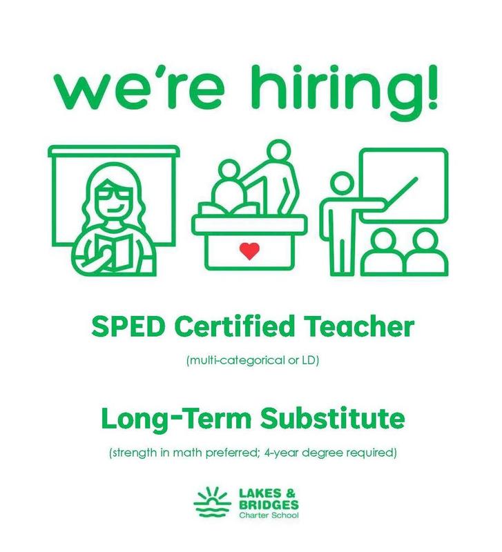 We're Hiring! SPED Teacher, Long-Term Sub