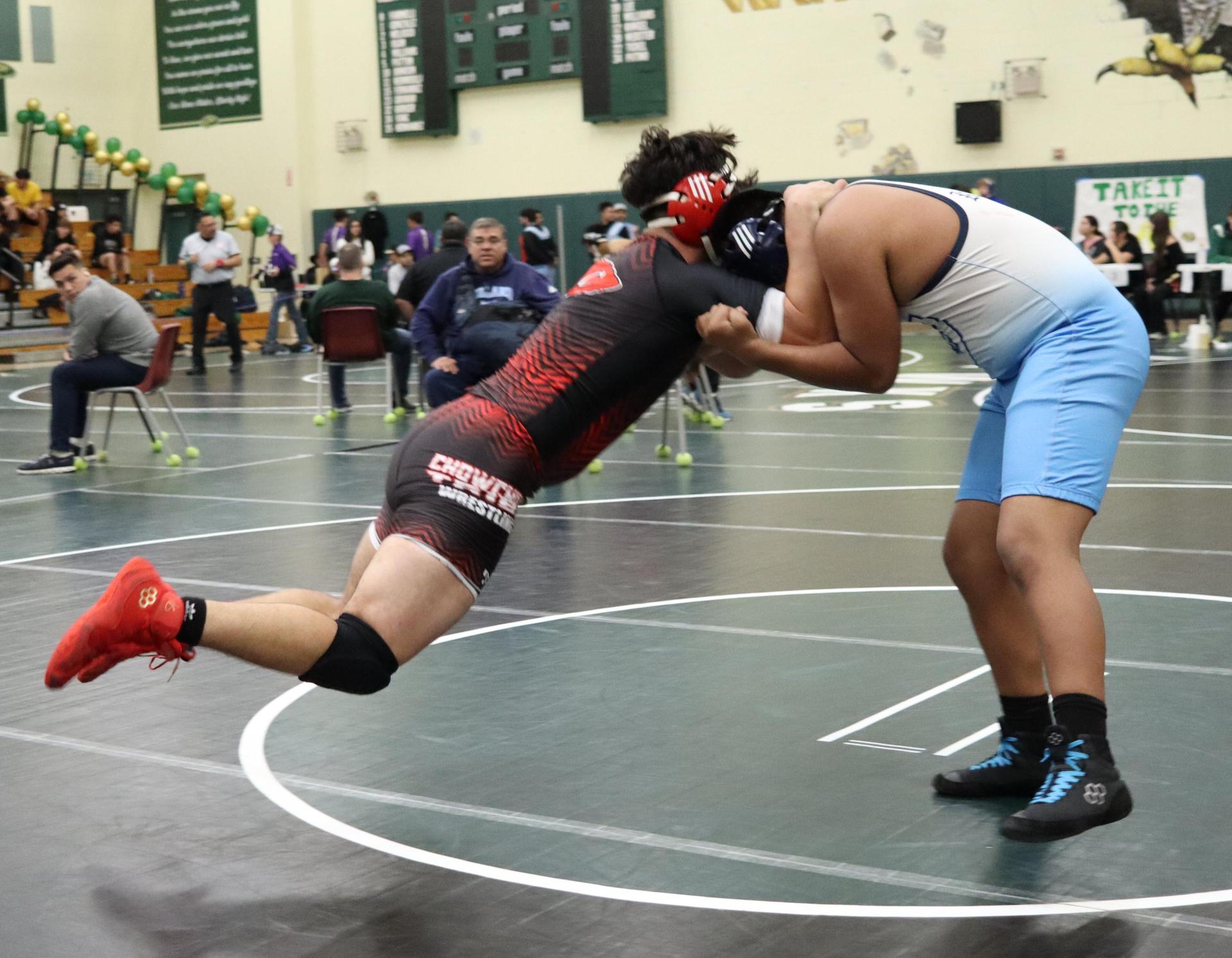 wrestlers in action at the Hawks invitational