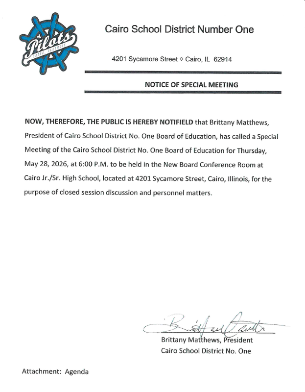 Special Board Meeting - Thursday, May 28th @6PM Thumbnail Image