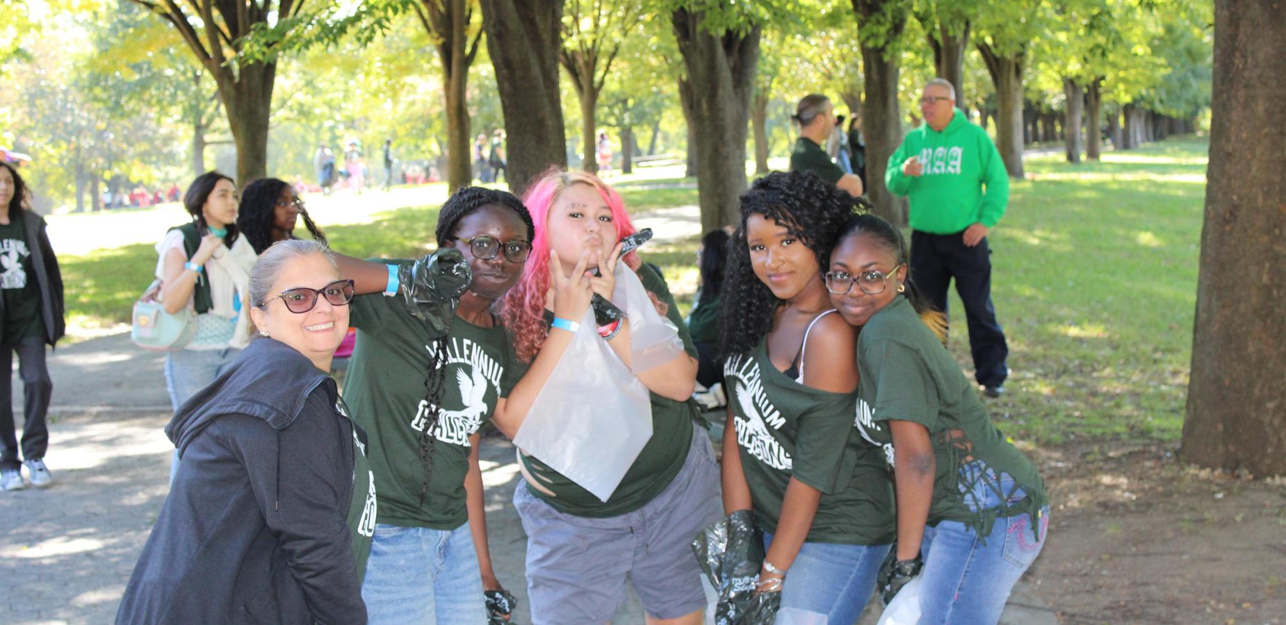 Students posing in the park