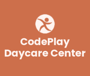 CodePlay Daycare Center logo on an orange background