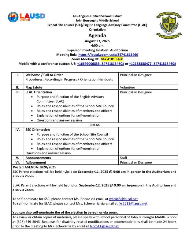 School Site Council (SSC)/English Language Advisory Committee (ELAC) Orientation