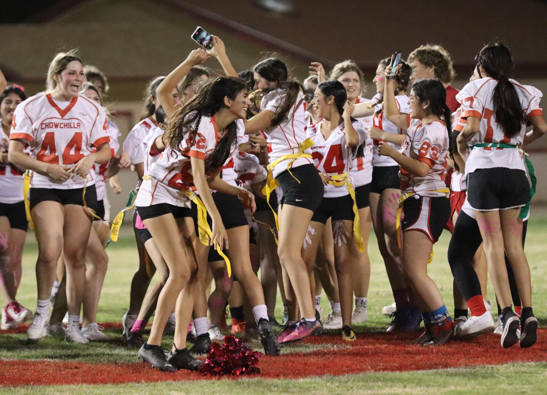 the white team celebrating their win