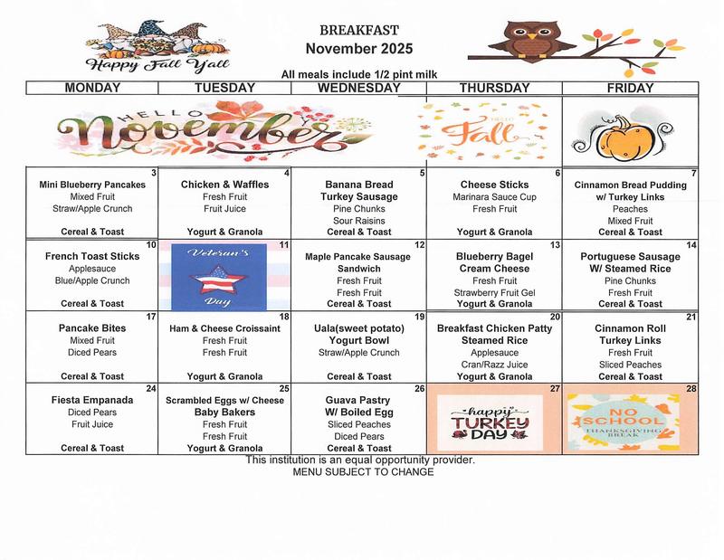 November - Breakfast Menu