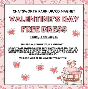 Free Dress - Friday, February 13 (Wear Red, Pink or White)