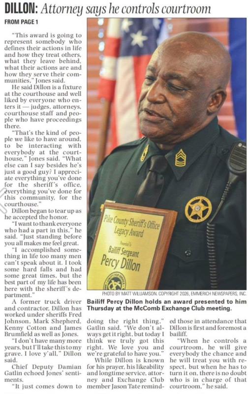 Sheriff Bryant “Wally” Jones Creates New Award in Honor of Longtime Bailiff Mr. Percy Dillon