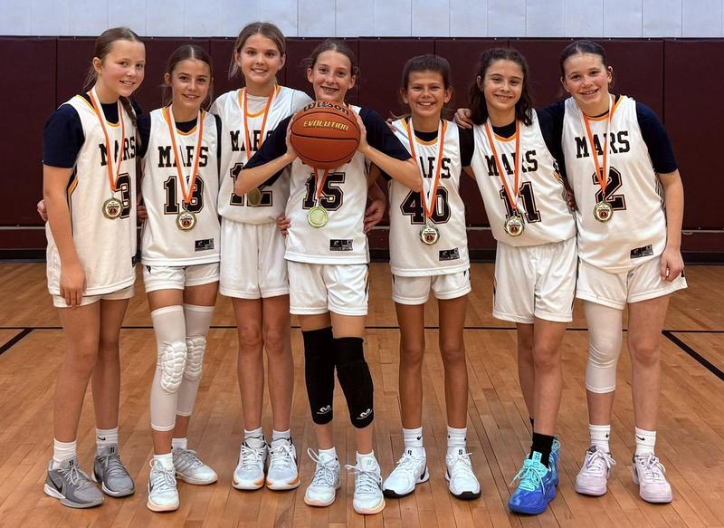 A  group of girl youth basketball players