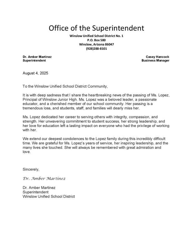 Message from Superintendent Dr. Amber Martinez