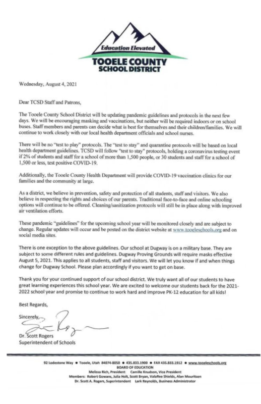 A letter from the Superintendent about pandemic guidelines Thumbnail Image
