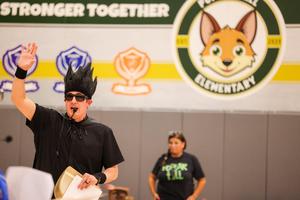 Image of Dr. Eaton at pack celebration.