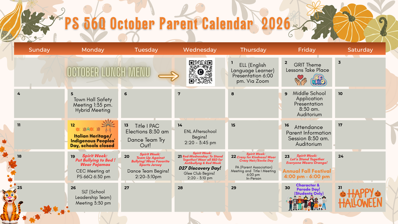 October - Parent Calendar 2026