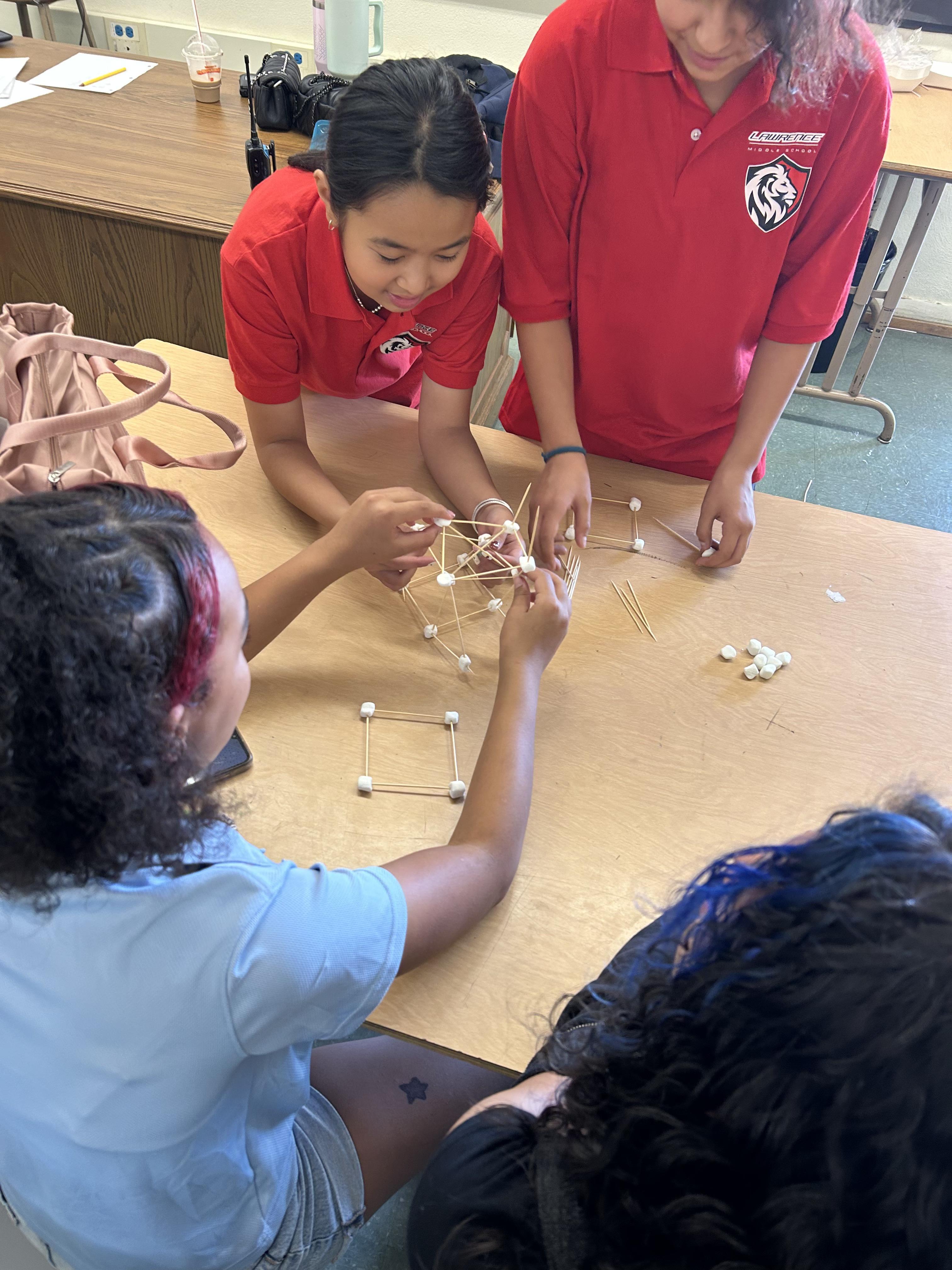 students building project