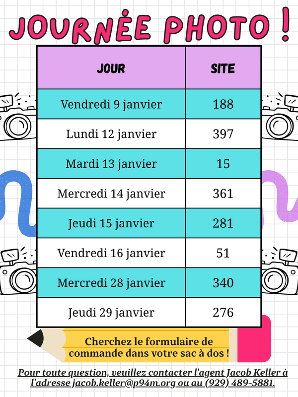 French- Purple and teal picture day dates and table